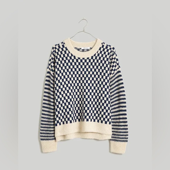 Madewell Sweaters - Madewell Navy and Cream Checkered Sweater